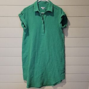 CHICO'S GAUZE POPOVER WITH SLEEVE TABS DRESS 1 GREEN